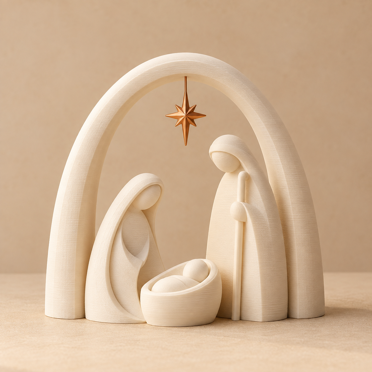 Presépio minimalista marfim com arco e estrela cobre